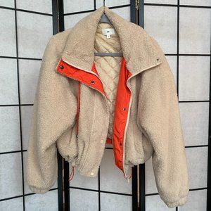 Nordstrom BP Faux Shearling Fleece Bomber Jacket Neon Accent, Size L